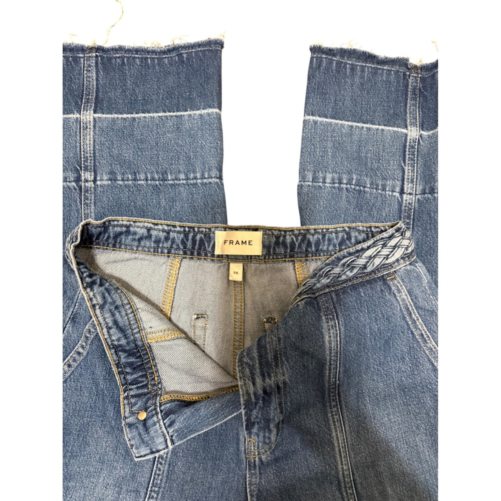 FRAME Denim Wide Leg‎ Jeans Blue Braided Belt Frayed Hem Patchwork Womens - Picture 4 of 6